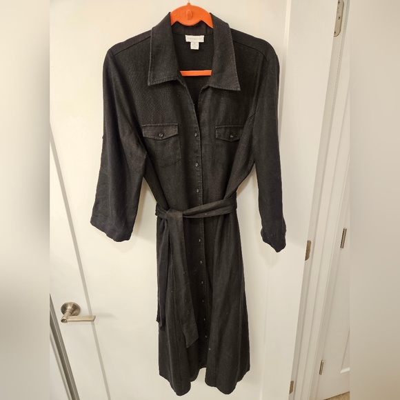 NWOT - Linen - Charter Club - Black Midi Shirt Dress  - Size 16 - Picture 10 of 11